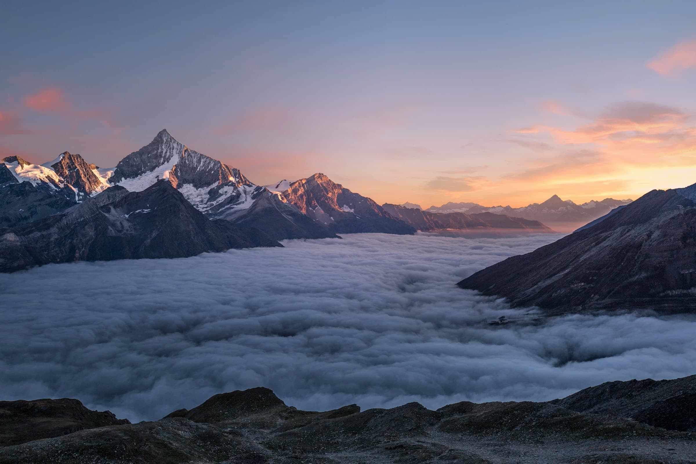 Swiss Alpine landscape at sunrise